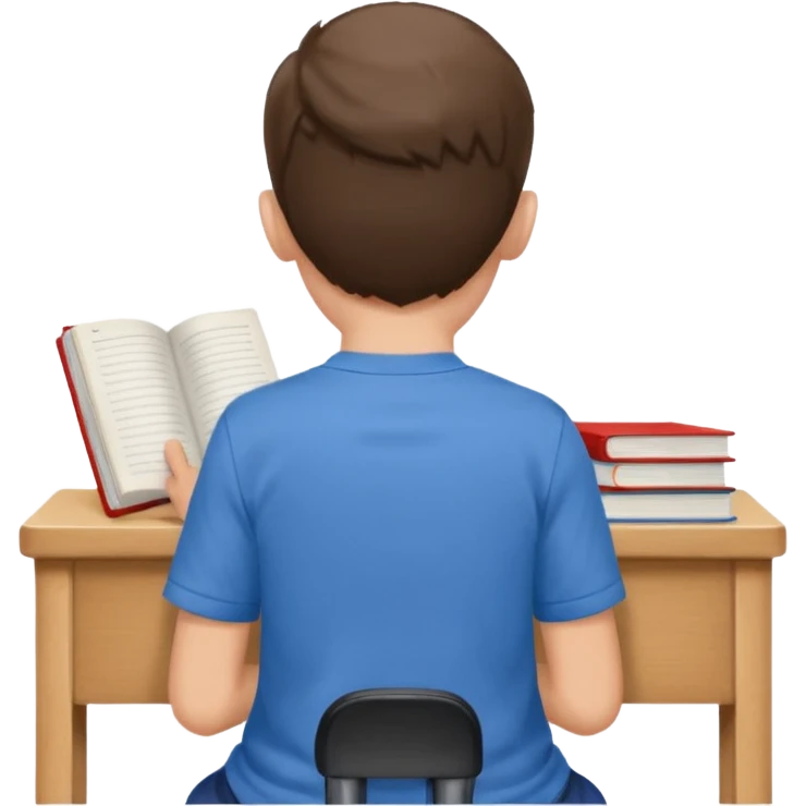 Boy sitting at school reading with his back to the camera
 emoji
