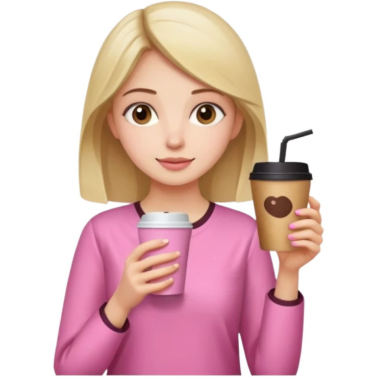 a pretty bratz fair girl wearing a pink kurti, drinking takeaway coffee emoji
