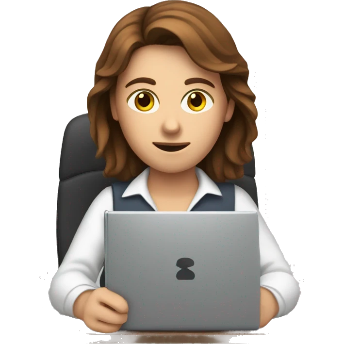 Brown-haired person working on a computer and holding a pencil  emoji