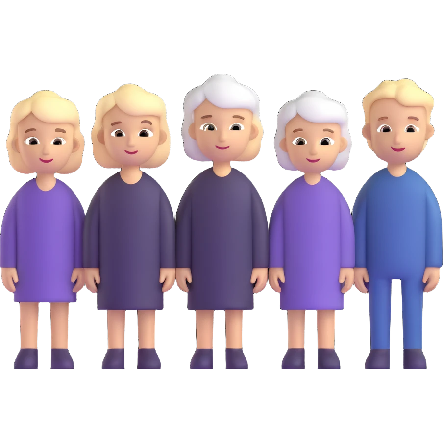 five white people standing together in a team emoji