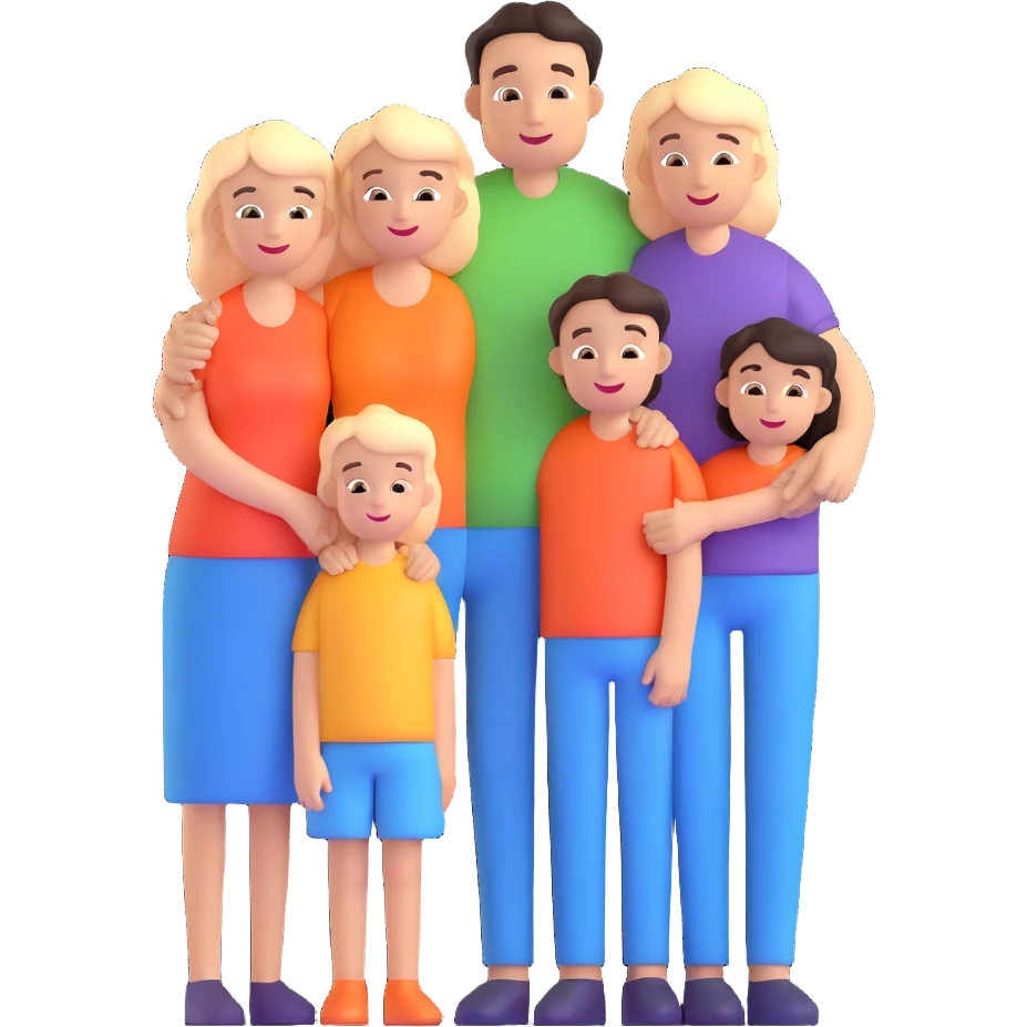 cheerful family of four hugging emoji