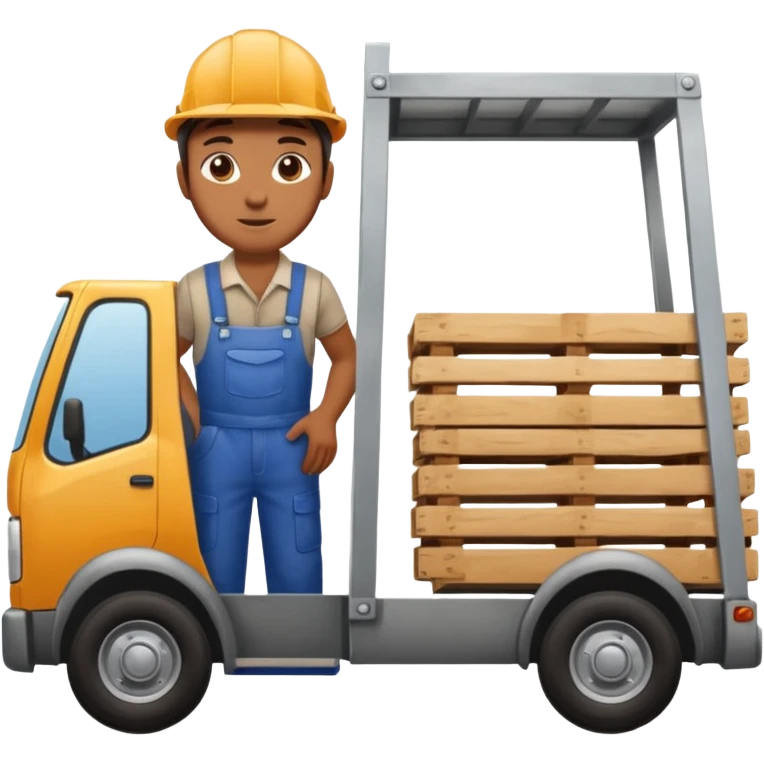 Worker with pallet in truck, import. emoji