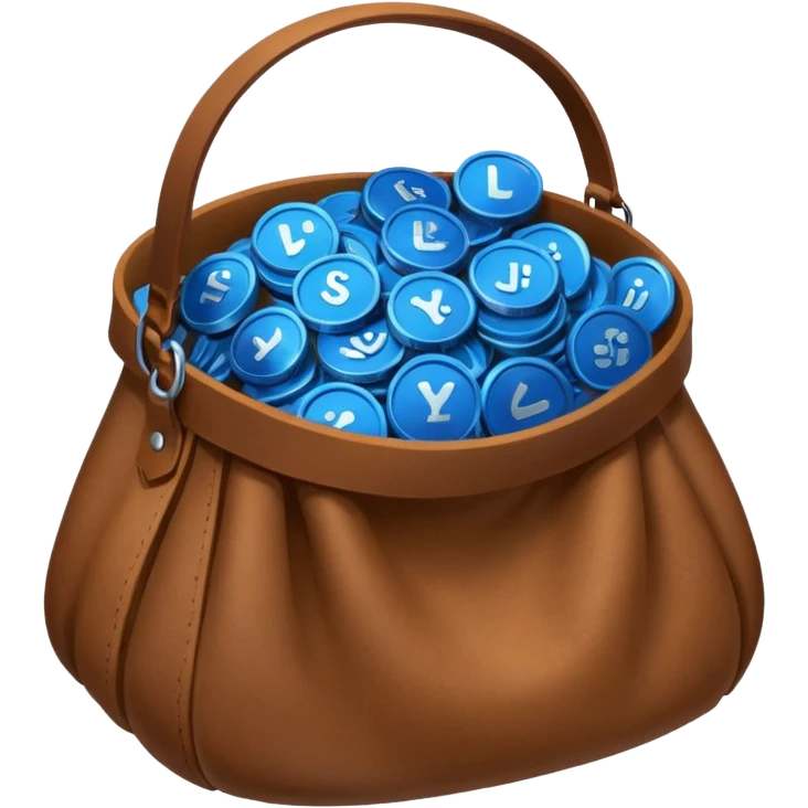 blue coins inside a brown bag  emoji