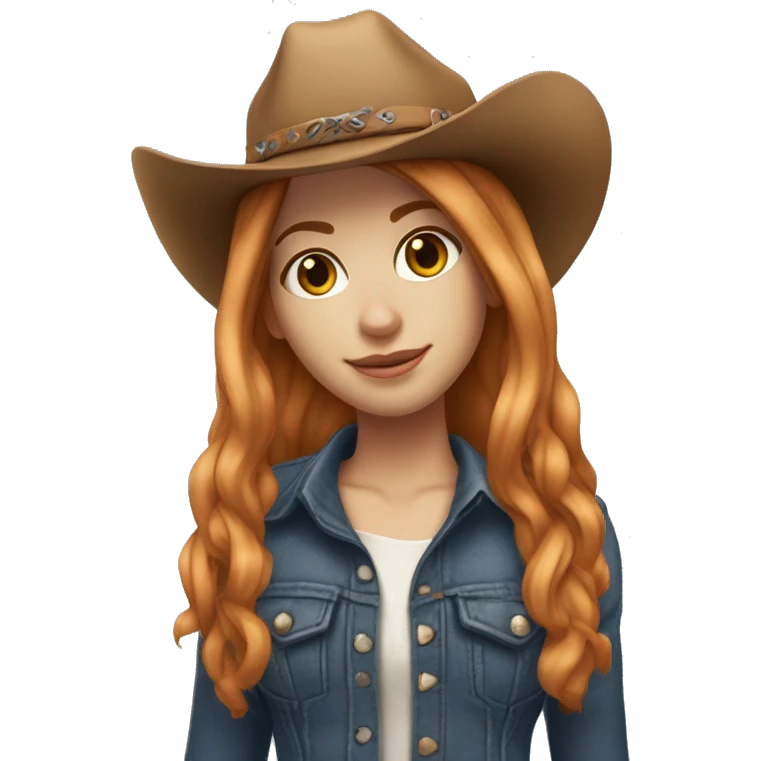 White skin, woman, feminine, 21 year old,straight hair , ginger coloured hair, beautiful, British, stylist, aesthetic, side and bangs, sensual looking, full body, complete body figure,slim, she’s wearing a cowboy outfit emoji