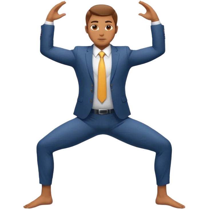 male corporate employee in business suit doing Warrior II yoga pose emoji