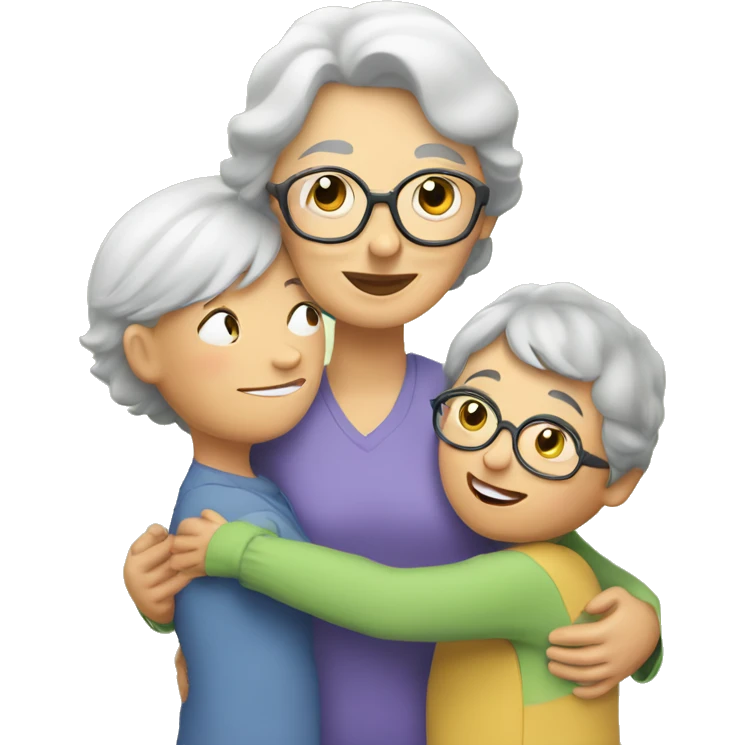 Grandma huggings with a boy and girl emoji