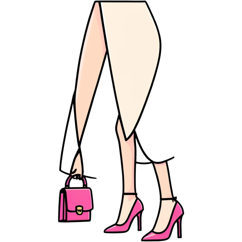 Girly fashion items like pink lipstick, high heels, and handbag emoji