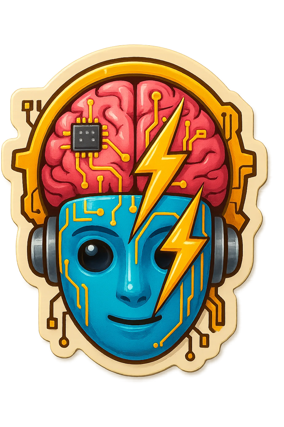 Add more tech elements such as circuit lines, microchips, or digital screens to the icon while keeping it modern, minimalistic, and expressive. Maintain the clean, colorful emoji style and preserve the transparent background. emoji