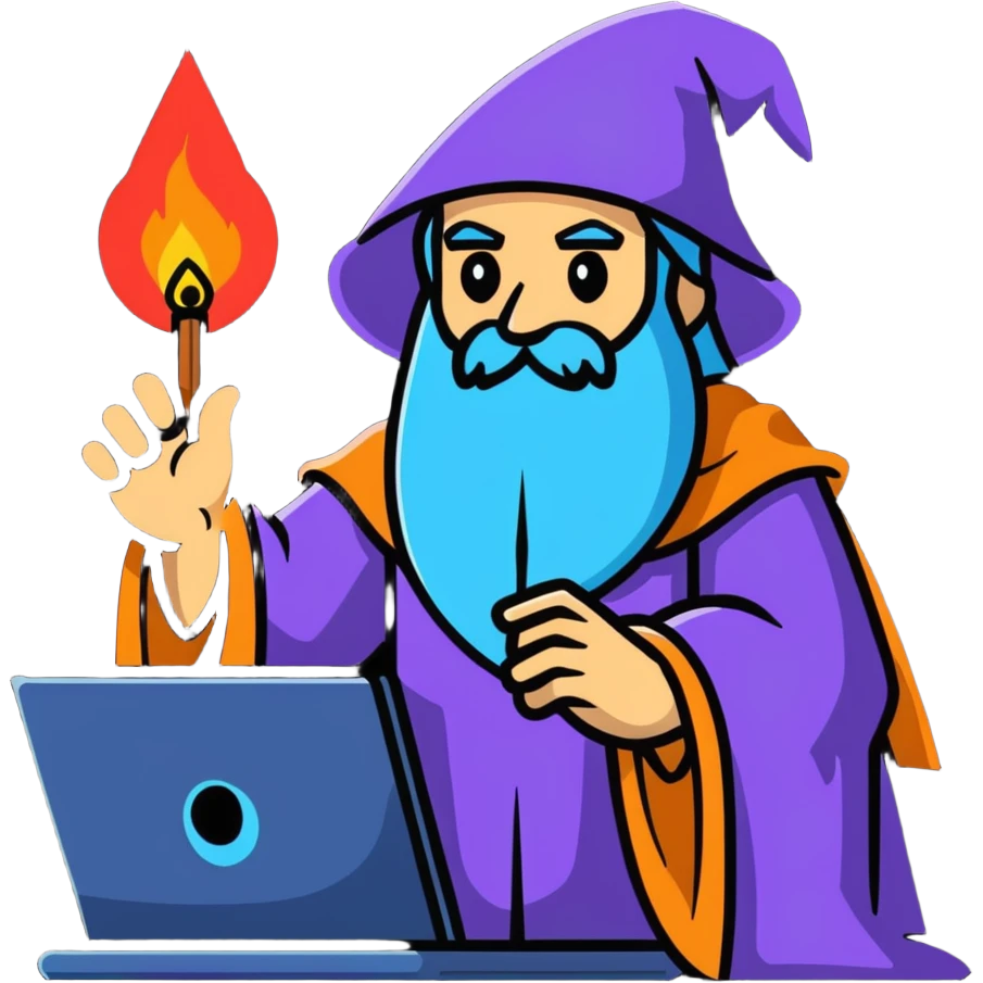 A wizard casting magic spells on a computer, IT wizard emoji