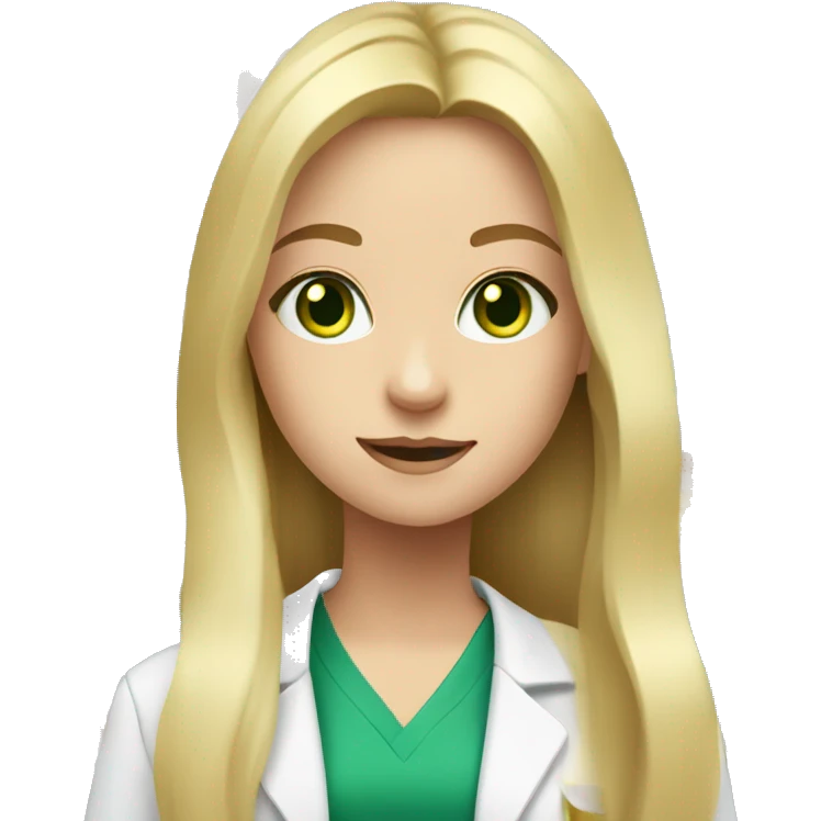 white young girl with blonde long flat hair green eyes working in a pharmacy emoji