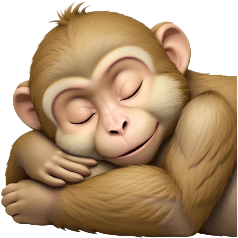 Meme-Worthy cute Sleeping Macaque Portrait Emoji, Head resting peacefully with a contented smile, showcasing soft, downy fur and eyes gently closed in serene slumber, Simplified yet comically adorable features, highly detailed, glowing with a soft, drowsy glow, high shine, relaxed and utterly lovable, stylized with an air of playful laziness, bright and heartwarming, soft glowing outline, capturing the essence of a sleeping macaque that feels destined to become the next viral icon of adorable rest! emoji
