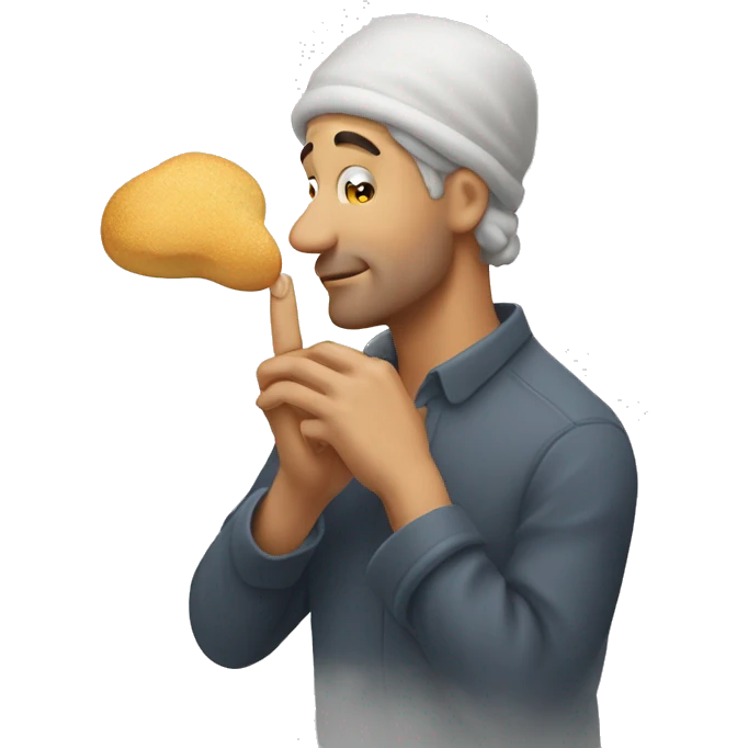 man smelling flour on his fingertip  emoji
