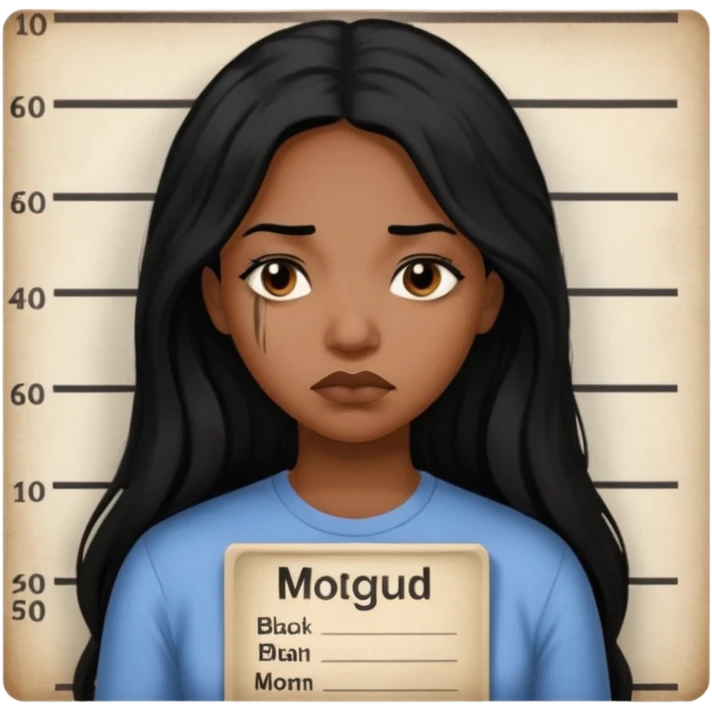 sad black prisoner long haired woman mug shot with bg no cup no mug emoji