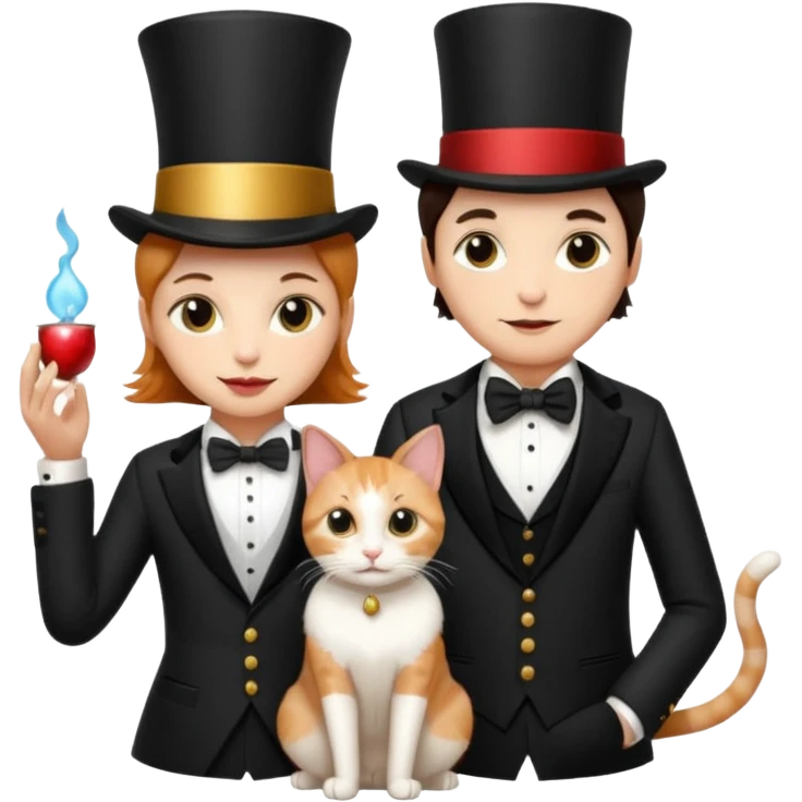 magician couple and their pet cat emoji