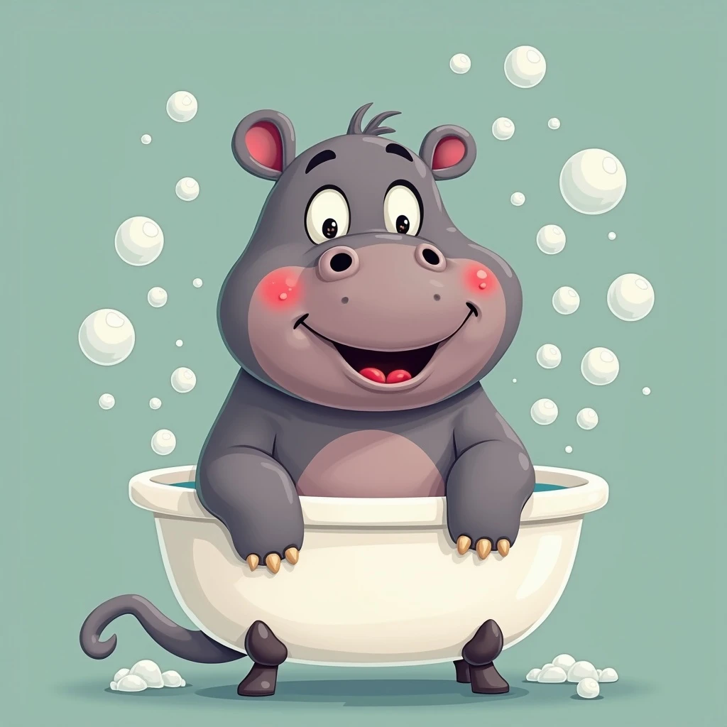 happy hippo with bubbles in bathtub emoji