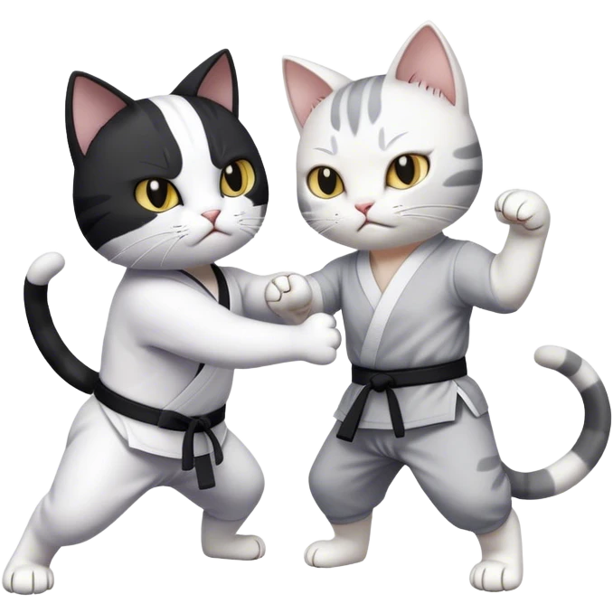 Black and white cat karate fighting a grey and white cat emoji