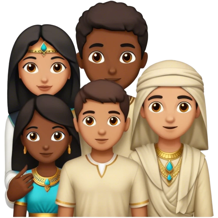 4 bestfriends, 1 indian girl, 1 Egyptian boy, persian girl 1 moroccan boy 1 black boy emoji