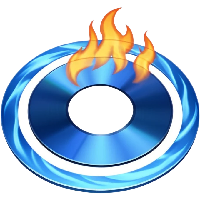 A minimalist CD disc with a subtle fire design, blue flames emoji