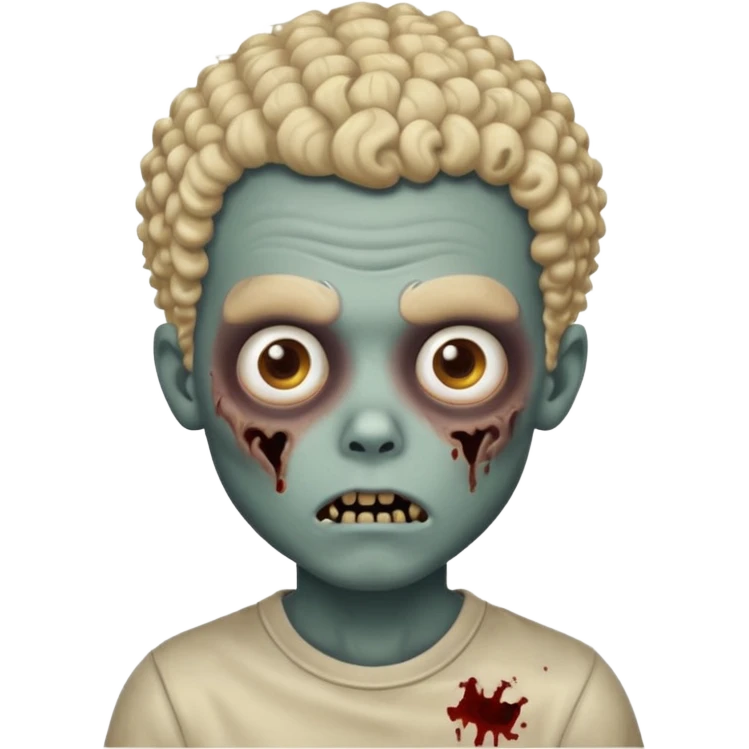 zombie boy with curly mixed lightskin hair, not white boy hair, creepy expression, classic iPhone emoji style emoji