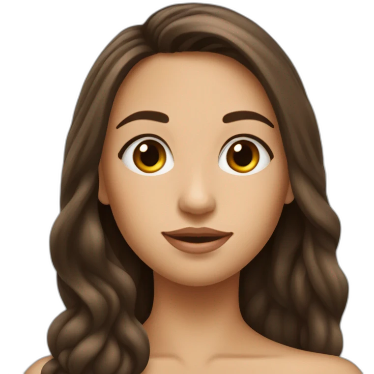 Fille brune qui a de longs cheveuxaux yeux bleus emoji