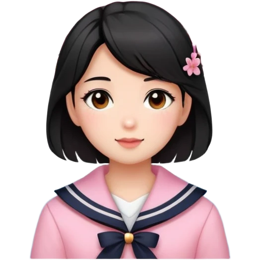  A girl with a black half-up half-down hairstyle, and a Pink sailor suit, enjoying the spring breeze，Wearing cherry blossoms on your hair emoji