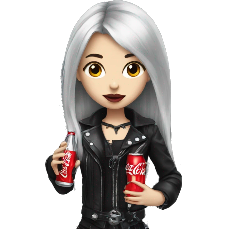 metalhead girl wearing gothic clothes and coca cola on her hand emoji
