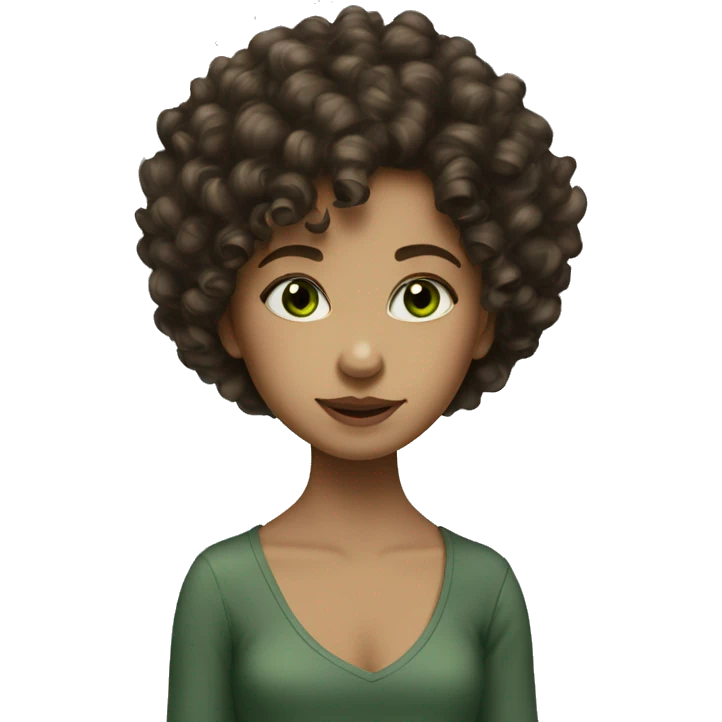 Girl with dark brown curly hair white green eyes small nose small lips emoji