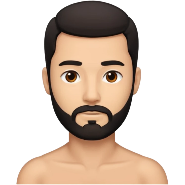 A man with black eyes. With a black beard and medium smooth hair. with the neck without clothes emoji