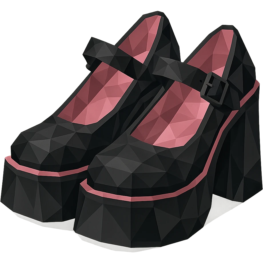 BLACKPINK-inspired gothic shoes, no hearts, faceted and modern, black and pink emoji