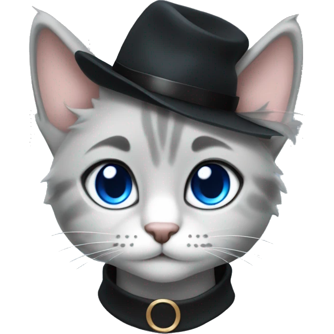 Anthro grey cat blue eyes with black hat with feather emoji