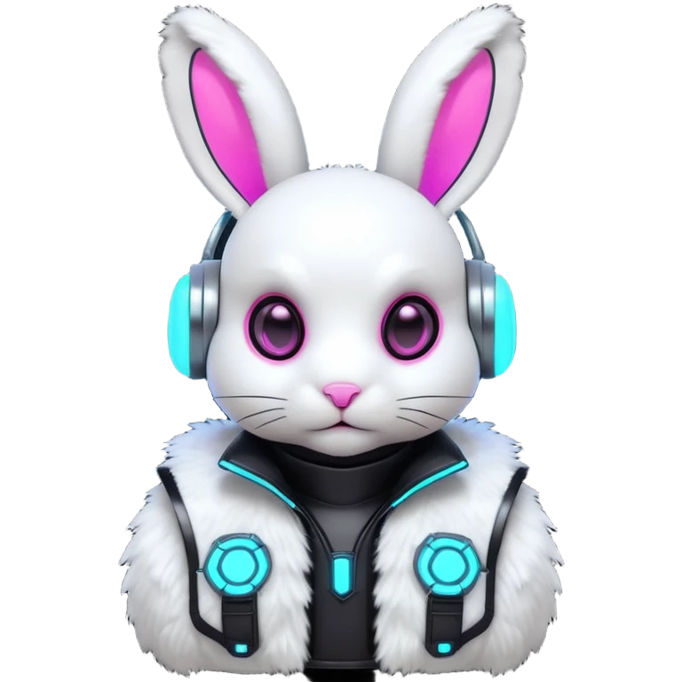 cute cyberpunk rabbit, neon ear implants, cyber armor vest, glowing circuits, futuristic vibe, 3D cartoon, mobile game icon style, clean background, no text, no watermark
 emoji