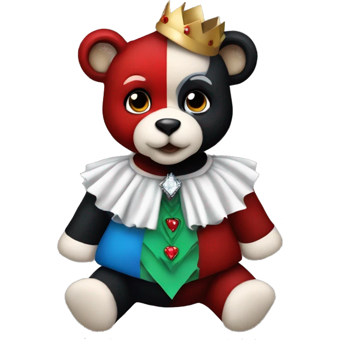 Teddy bear. Harlequin. Harley Quinn bear. Jester ruffles. Diamond shapes.  emoji