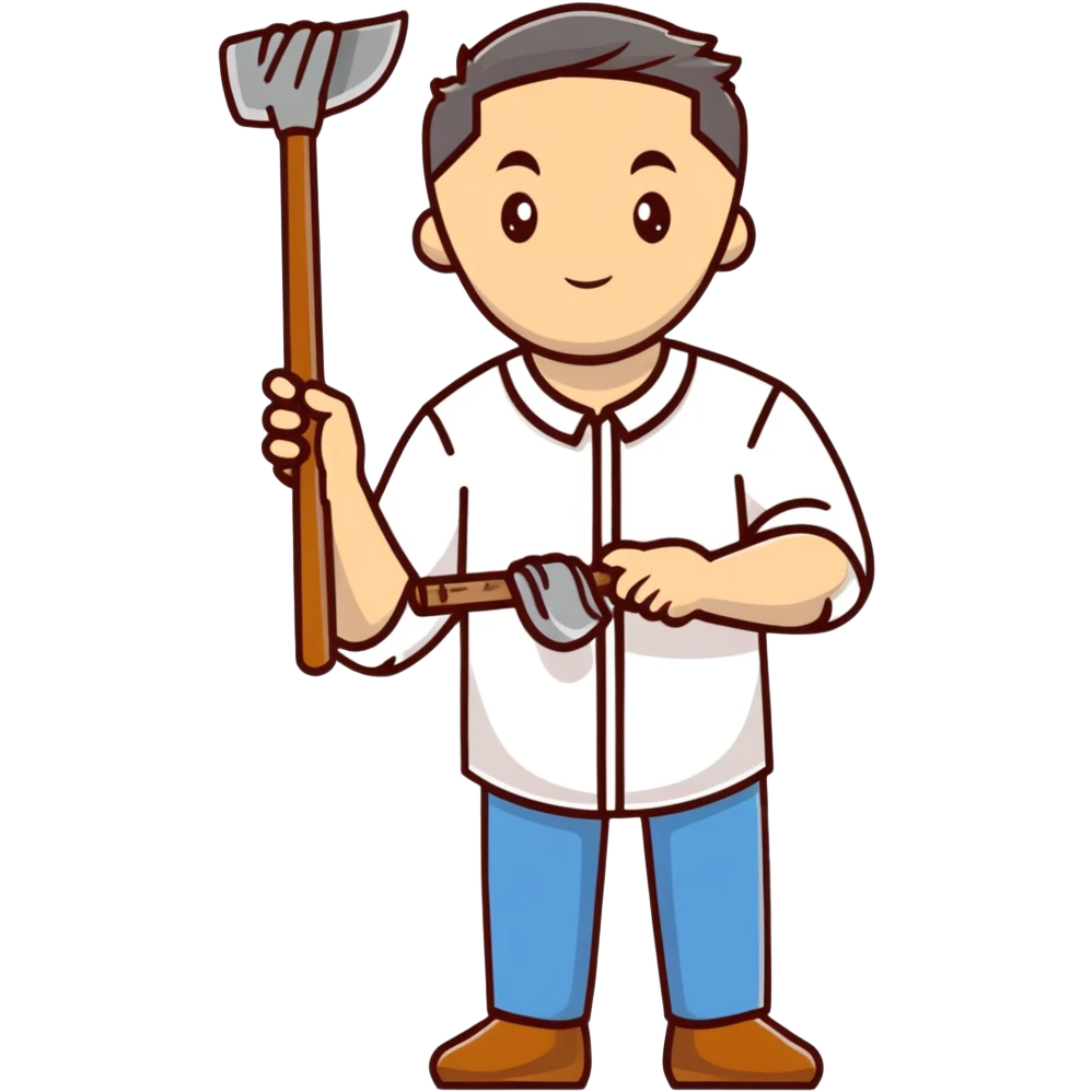 Ukrainian man wearing traditional white embroidered shirt (vyshyvanka) holding a hammer in one hand and a kitchen ladle in the other hand emoji