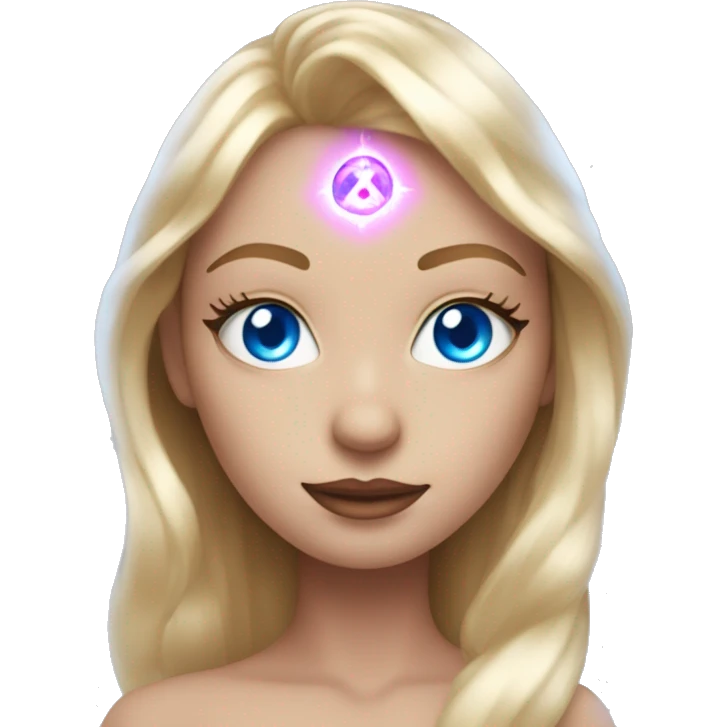 magical diva with thin pink andromedan face long blonde hair and blue eyes glowing third eye emoji