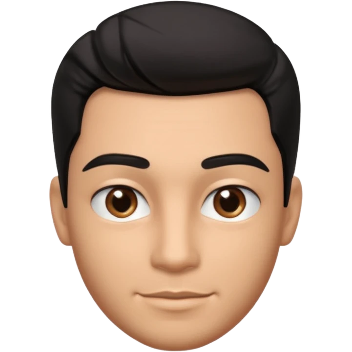 Emoji masculino em estilo 3D / cartoon realista, com pele morena clara, cabelos pretos bem penteados com gel, fios alinhados e com brilho, olhos pretos expressivos, sobrancelhas bem definidas, rosto jovem, expressão simpática e confiante, traços suaves e harmoniosos, sem barba emoji