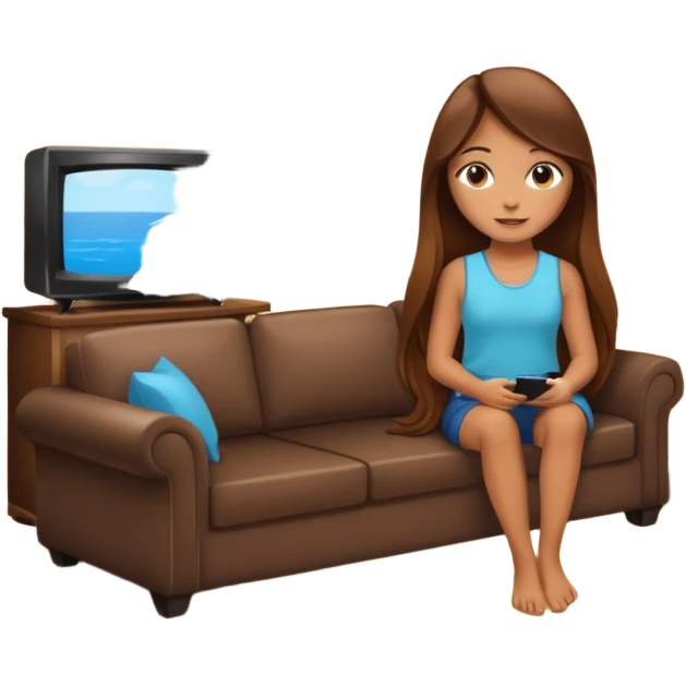beautiful girl with long brown hair constructing new lounge room area with tv and couch emoji