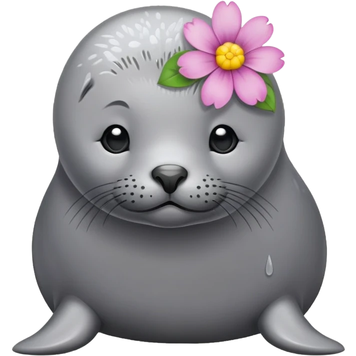 Seal on the beach with the flower pin on the head emoji