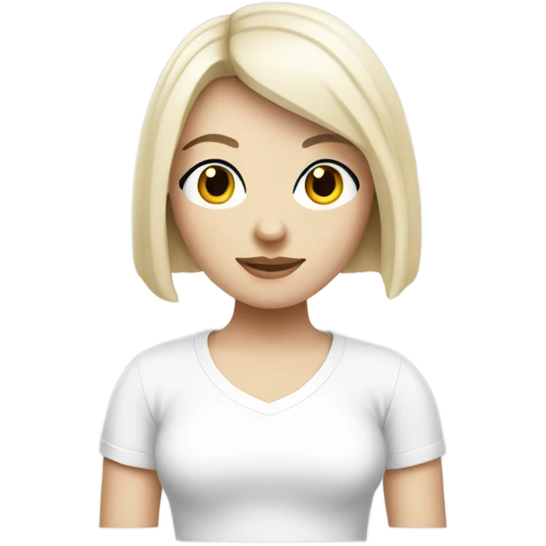 pale skin woman with black bob haircut white t shirt emoji