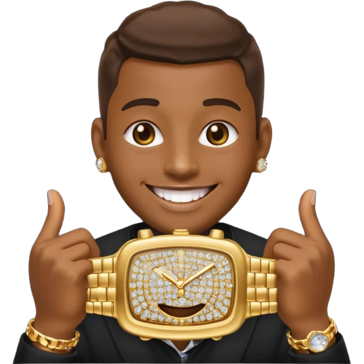 iPhone style emoji showing off his diamond encrusted grill and watch emoji