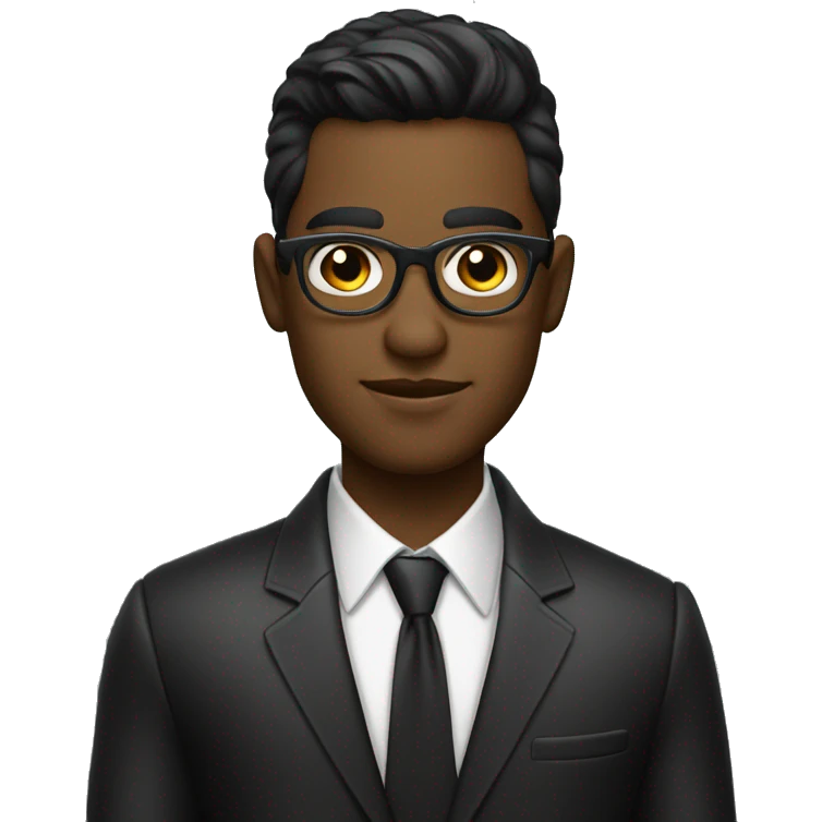 Hombre joven de cabello negro risado con lentes piel clara y traje emoji
