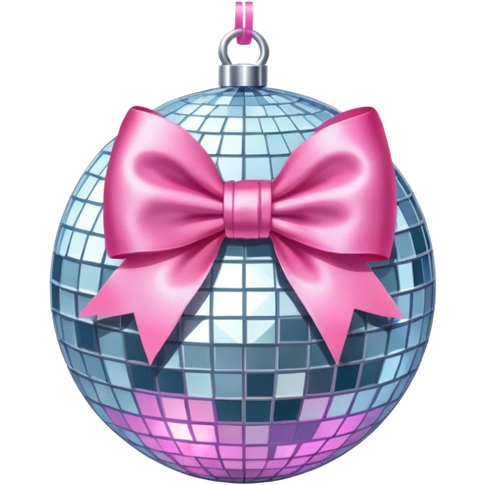 Disco ball with a pink bow on top emoji