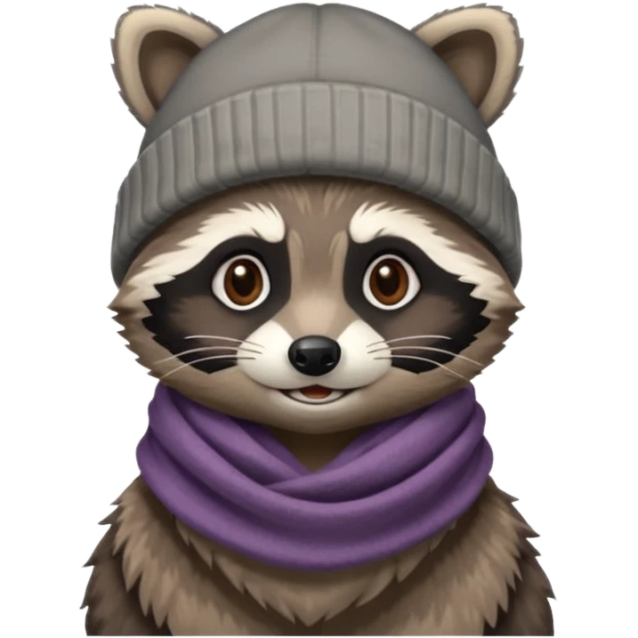 Racoon with scarf and beanie cap emoji