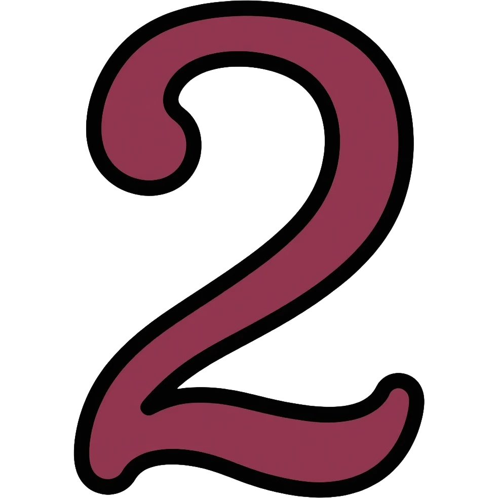 Number 2 in serif italic font with matted style in muted, deep, rich burgundy-charcoal mix color emoji