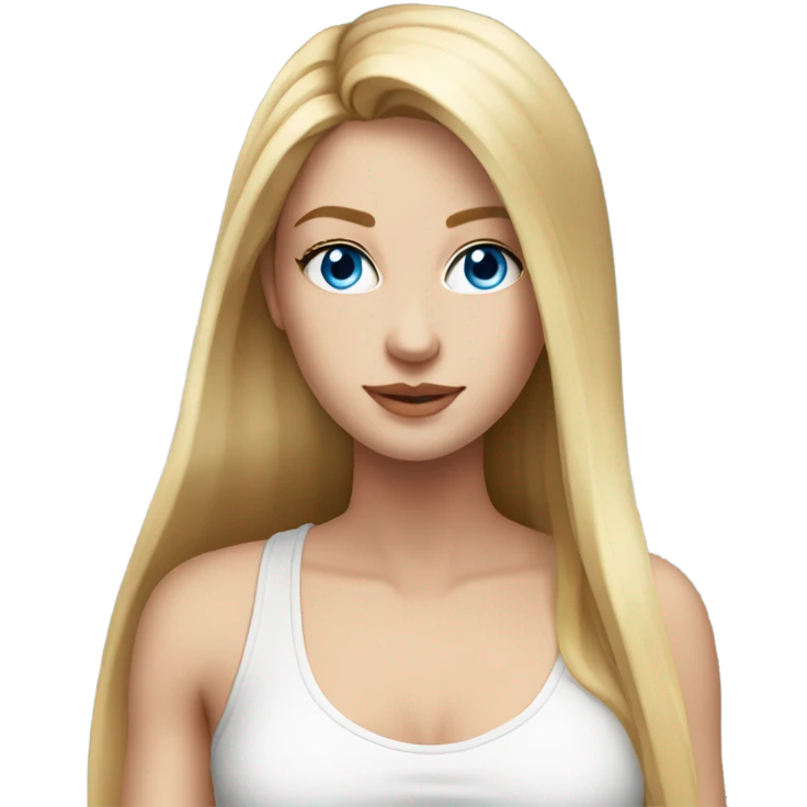 beautiful woman, long straight blonde hair, blue eyes, white tank top, tilted head emoji
