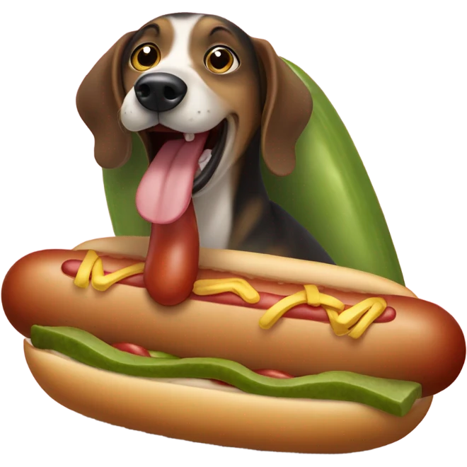 dog eating a hot dog on a pickle emoji