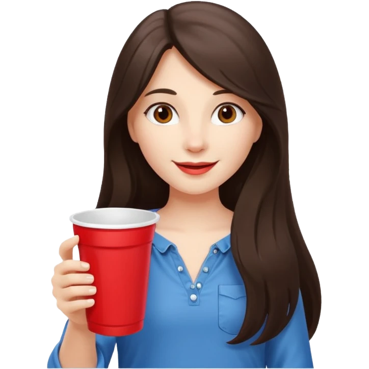 white happy long haired brunette girl with red solo cup emoji