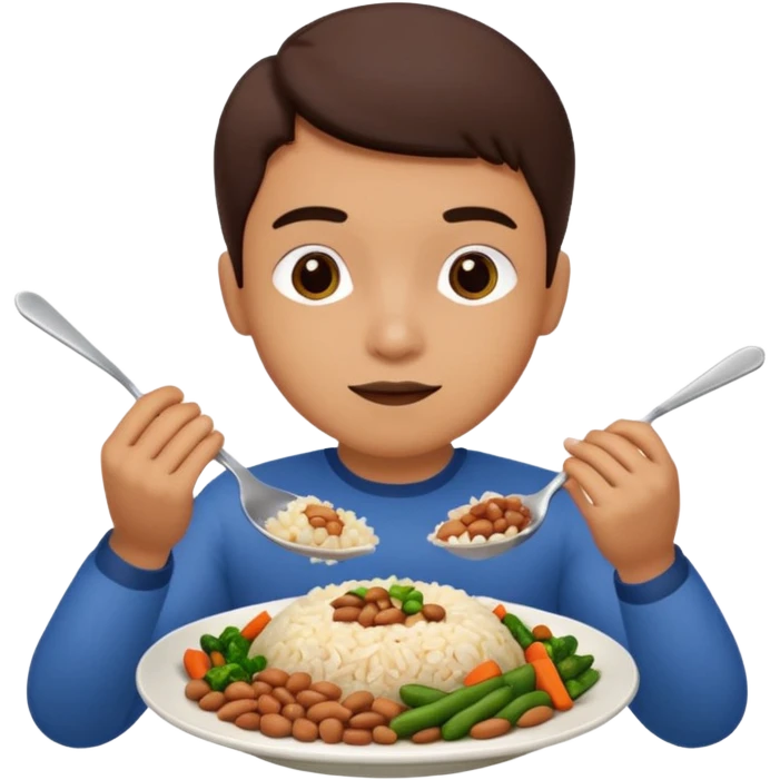 Create a person having lunch. Not a sandwich. Rice, beans, vegetables and chicken. emoji