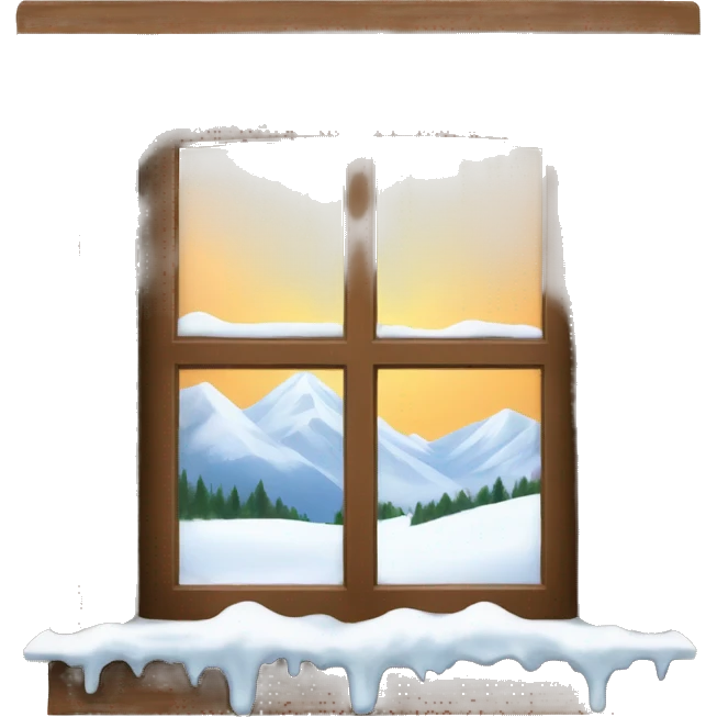 a brown window with snow view outside emoji