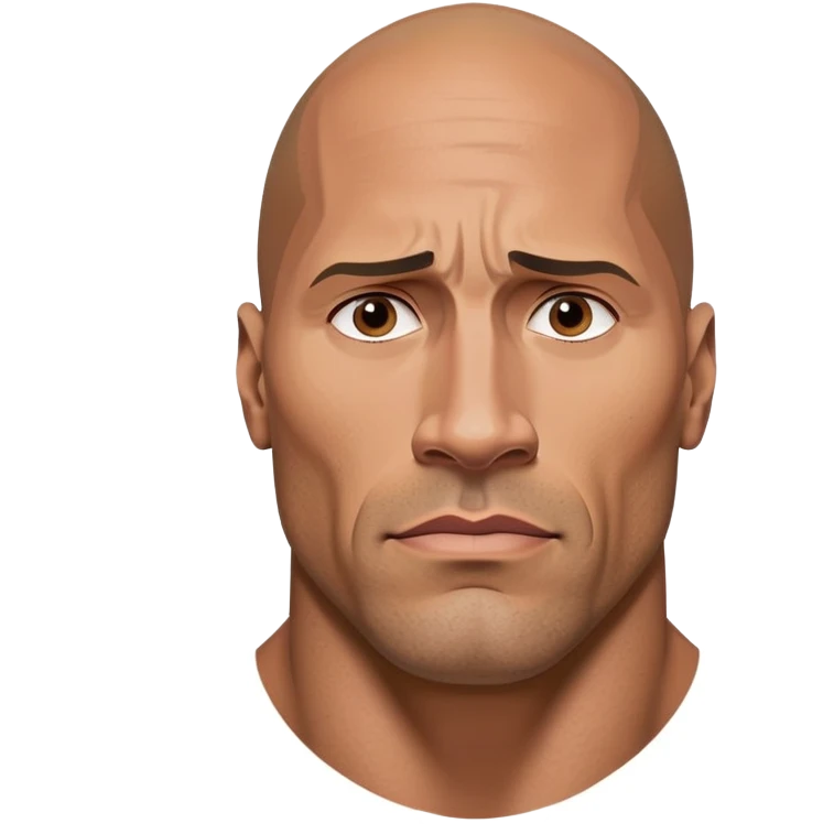 A highly detailed, ultra-realistic emoji of Dwayne 'The Rock' Johnson with a chiseled jawline, intense sigma male stare, and raised eyebrow. The lighting is dramatic, making him look powerful and unstoppable emoji