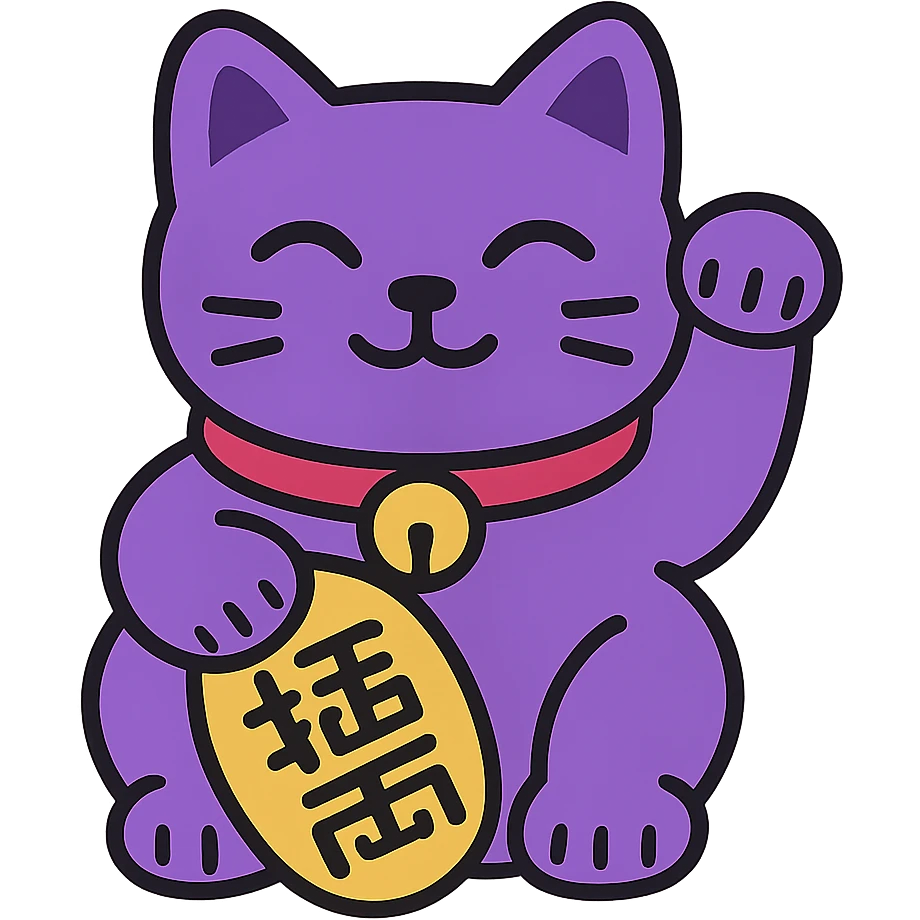 Purple Chinese lucky cat in a flat toon style  emoji